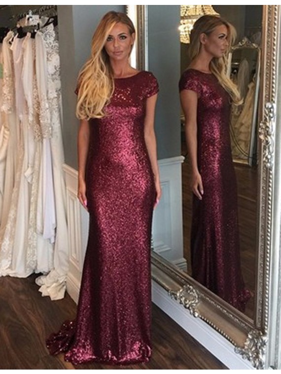 Burgundy Sequin Bridesmaid Dress Cap Sleeve Long Burgundy Sequin Bridesmaid Dress Cap Sleeve Long Sparkly Elegant