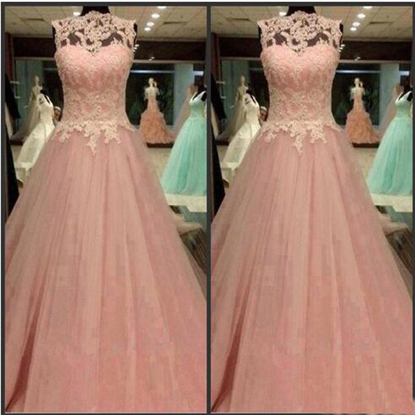 Dusty Pink Prom Dress, Lace Prom Dress, Real Photo Prom Dress, Elegant Prom Dress, Puffy Prom Dress, Tulle Prom Dress, Prom Dresses 2017,