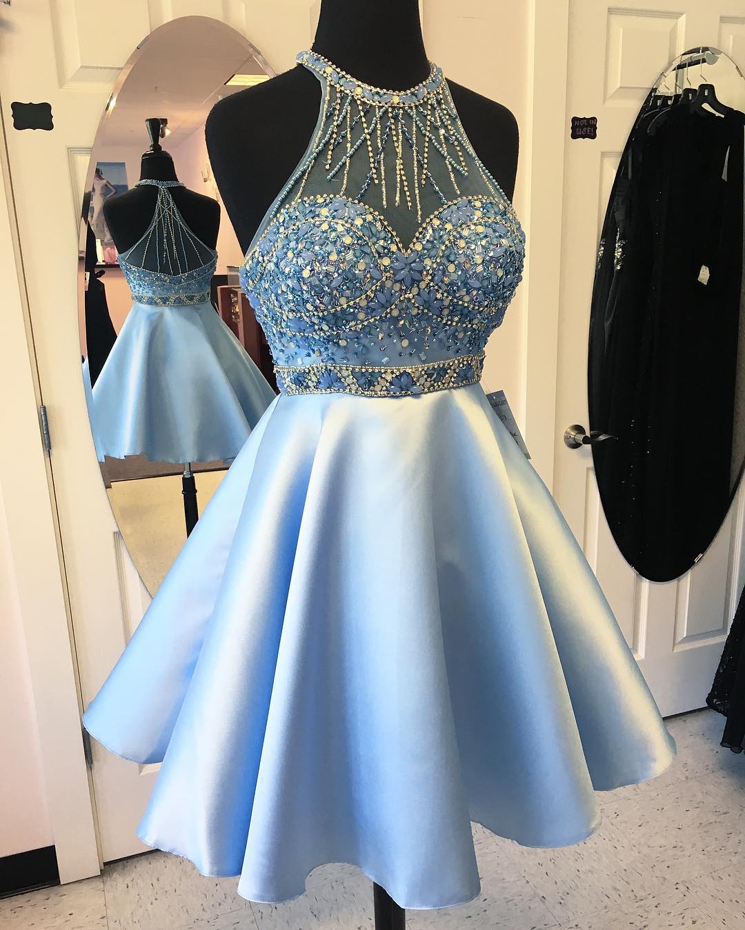 Short Homecoming Dress, Cocktail Party Dress, Halter Homecoming Dress, Satin Prom Dress, Prom Dress, 2024 Prom Dresses, Prom Dresses 2023,