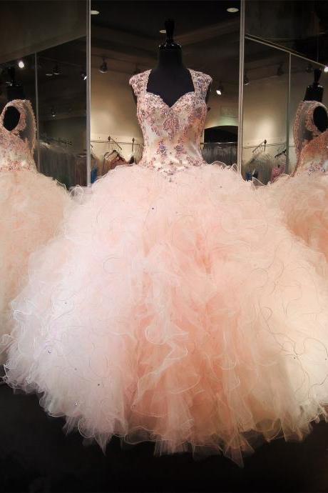 Pink Prom Dress, Prom Ball Gown, Cheap Quinceanera Dresses, Pageant Dresses for Women, Tiered Prom Dress, Lace Applique Prom Gown, Rhinestones Prom Dress, Quinceanera Dresses