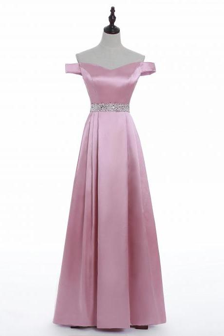 Rose Pink Prom Dress, Off The Shoulder Prom Dress, Prom Dresses, Satin Prom Dress, Custom Make Prom Dress, Beaded Prom Dresses, Prom Gown, Robes