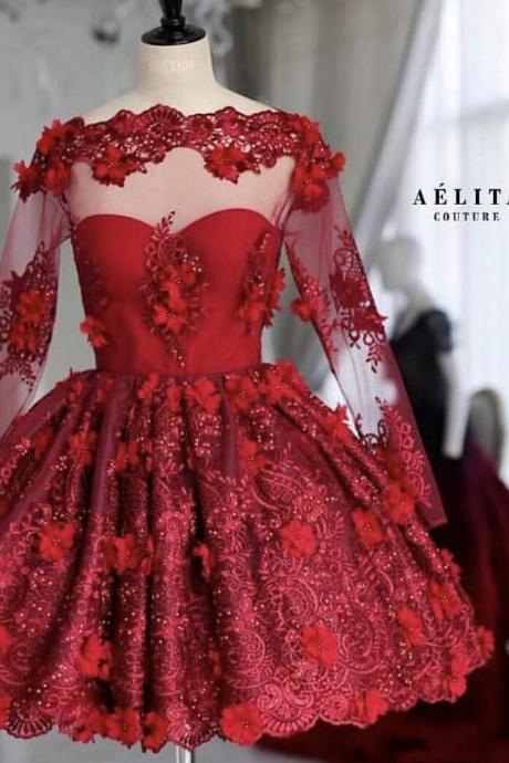 Short Prom Dress, Homecoming Dresses Short, Lace Applique Prom Dress, Homecoming Dresses 2022, 2023 Prom Dresses, Floral Prom Dresses, Beaded