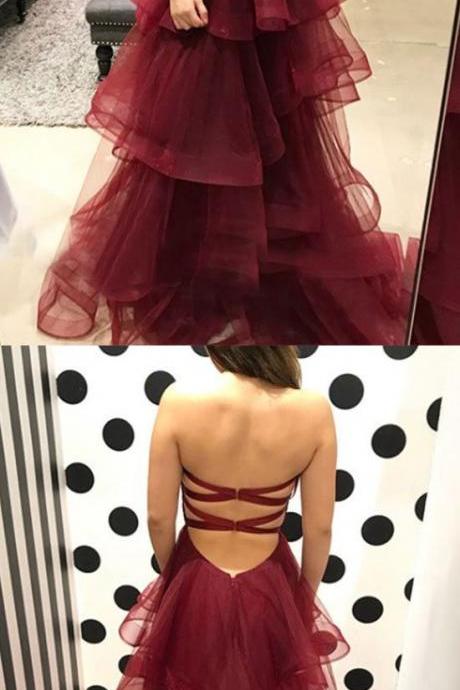 Burgundy Beaded Embellished One Shoulder Short A-Line Tulle Homecoming ...