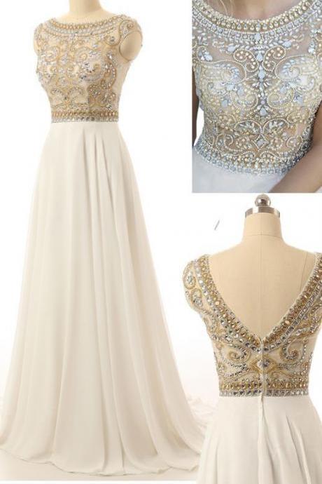 Ivory Prom Dress, Cap Sleeve Prom Dress, 2022 Prom Dresses, Beaded Prom Dress, Crystals Prom Dress, Chiffon Prom Dress, Vestidos De Fiesta, A