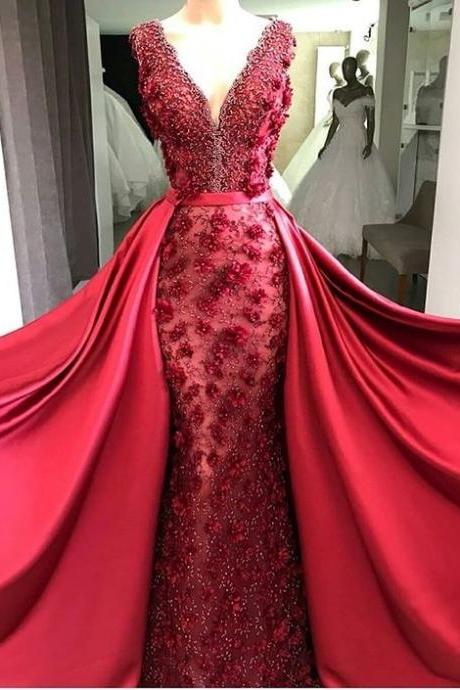 Red Evening Dress, Detachable Skirt Evening Dress, Evening Dresses Long, Beaded Evening Dresses, Vestido De Festa De Longo, 2023 Robe De Soiree,