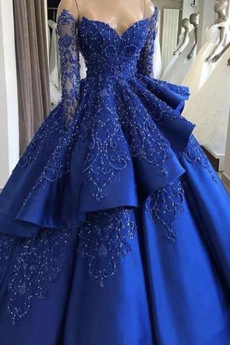 Royal Blue Prom Dress, Lace Applique Prom Dress, Prom Ball Gown, Beaded Prom Dress, Crystal Prom Dress, Prom Dresses 2023, Vestido De Novia, 2022