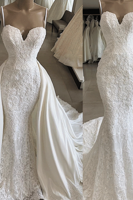 Detachable Skirt Wedding Dress, Lace Applique Wedding Dress, Wedding Gowns, Luxury Wedding Dress, 2023 Wedding Dresses, Elegant Bridal Dresses,