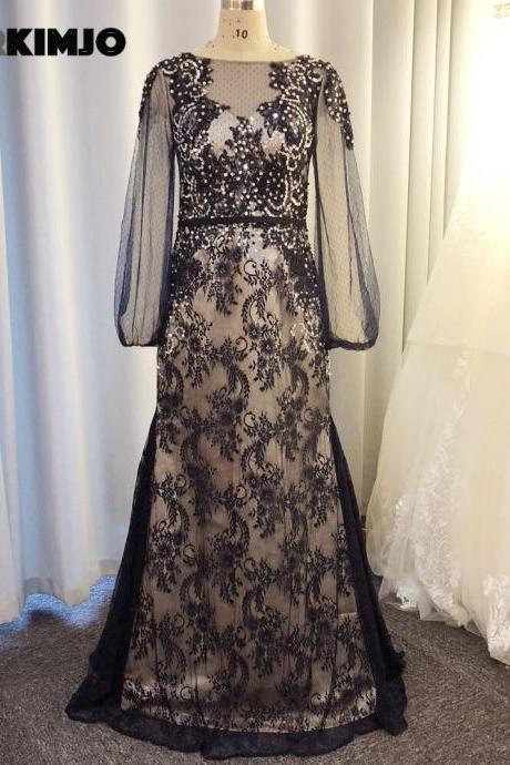 lace applique evening dress, navy blue evening dress, robe de soiree, mermaid evening dress, evening gown, formal party dresses, beaded evening dress, abendkleider, evening gowns, arabic evening dress