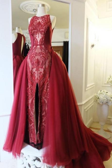Red Evening Dress, Burgundy Evening Dress, Formal Dress, Detachable Skirt Evening Dress, Vintage Evening Dress, Elegant Evening Dress, Evening