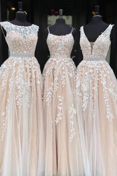 Champagne Prom Dress, Mixed Styles Prom Dress, Lace Applique Prom Dresses, Elegant Prom Dress, Pageant Dresses For Women, Beaded Prom Dresses,