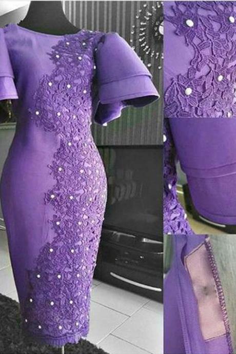 Purple Evening Dress, Evening Dresses Short, Lace Applique Evening Dress, Modest Evening Dress, 2022 Formal Dresses, Vintage Evening Dress,
