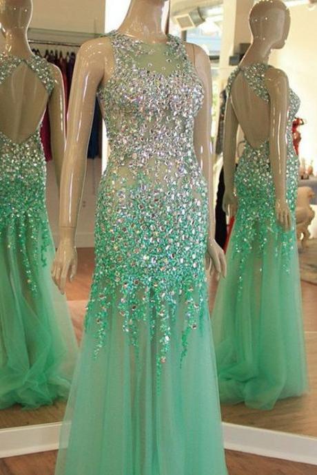 Crystal Evening Dress, Mint Green Evening Dress, Sparkly Evening Dresses, Luxury Evening Dresses, Beaded Evening Dresses, 2023 Evening Gown,