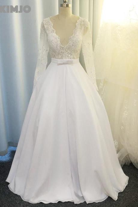 Detachable Skirt Wedding Dress, White Wedding Dress, V Neck Wedding Dresses, Lace Applique Wedding Dress, Wedding Dresses Boho, Elegant Wedding