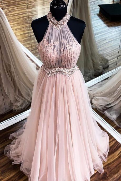 Halter Prom Dresses, Lace Applique Prom Dress, Pink Prom Dresses, Elegant Prom Dress, Vestido De Festa, 2022 Prom Dresses, Prom Dresses 2023,