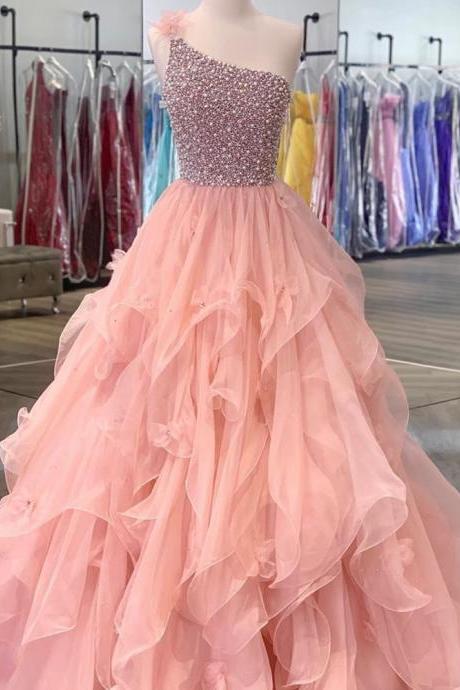 pink prom dresses, one shoulder prom dress, beaded prom dresses, vestido de fiesta, crystal prom dress, elegant prom dresses, senior prom dresses, vestido de fiesta, pageant dresses for women, robes de cocktail 