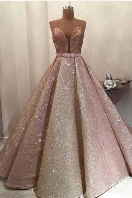 Rose Pink Prom Dress, Sparkly Prom Dresses, Glitter Prom Dress, Pageant Dresses For Women, Sweetheart Neck Prom Dress, Prom Ball Gown, 2022 Prom