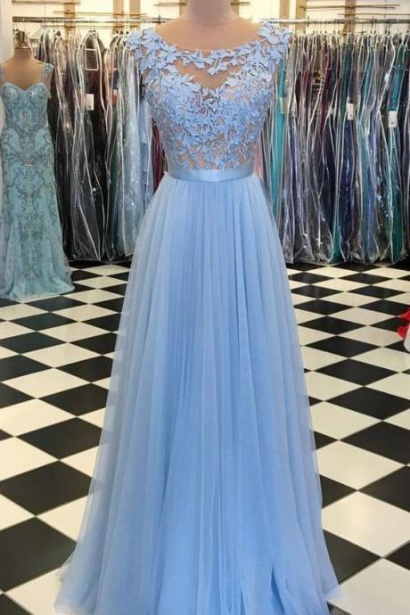 Blue Prom Dresses, Lace Applique Prom Dress, Prom Gown, Senior Prom Dresses, Lace Prom Dresses, 2024 Prom Dresses, Prom Dresses 2023, Prom
