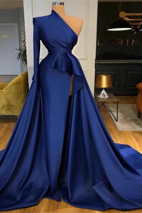 Royal Blue Prom Dresses, Detachable Skirt Prom Dress, Satin Prom Dress, Elegant Prom Dresses, Vintage Prom Dresses, Prom Gown, Robe De Soiree,