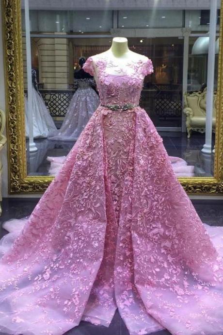 Pink Prom Dresses, Detachable Skirt Prom Dress, Lace Applique Prom Dresses, Vintage Prom Dresses, Robe De Soiree, Elegant Prom Dresses, Luxury