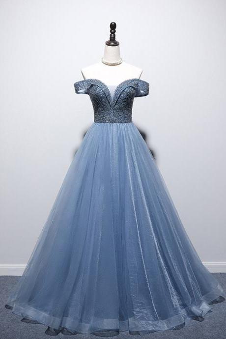 Dusty Blue Prom Dress, Off The Shoulder Prom Dresses, 2023 Prom Dress, Beaded Prom Dresses, Senior Prom Dresses, Vestido De Fiesta, Prom