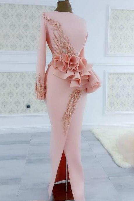 Pink Evening Dress, Unique Evening Dress, Beaded Evening Dresses, Vestido De Fiesta, 3d Flower Evening Dress, Formal Wear, Robe De Soiree, 2023