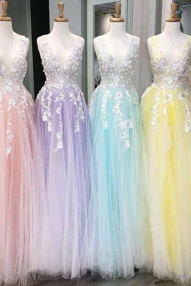 Lace Applique Prom Dress, V Neck Prom Dresses, Pink Prom Dresses, Blue Prom Dresses, 2023 Prom Dresses, Vestido De Fiesta, Prom Dresses, Senior