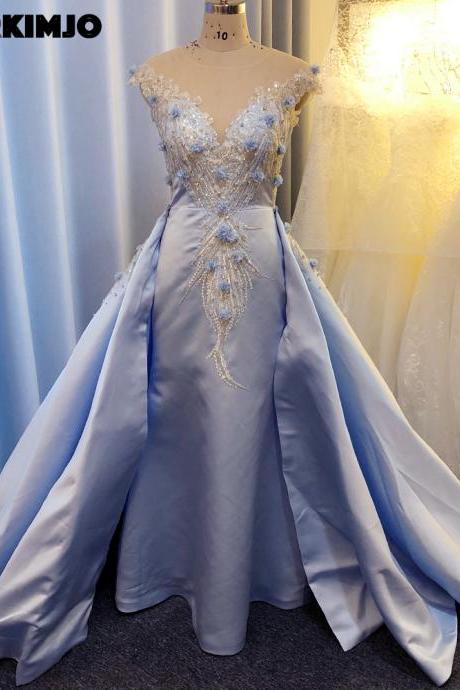 Blue Prom Dresses, Detachable Skirt Prom Dresses, 2024 Prom Dress, Beaded Prom Dress, Robe De Soiree, Vestido De Graduacion, Elegant Prom