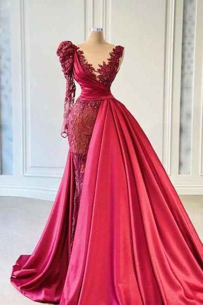 Red Prom Dress, Prom Dresses With Overskirt, Elegant Prom Dresses, Vestidos De Fiesta, Prom Dress, Prom Gown, Lace Applique Prom Dress, Prom