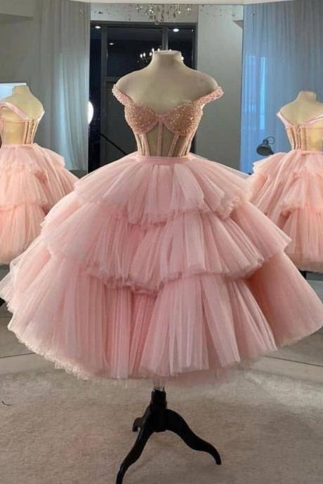 Vestidos De Graduacion, Pink Prom Dress, Tulle Prom Dresses, Elegant Prom Dress, Prom Ball Gown, Robe De Mariage, Beaded Prom Dress, 2024 Prom