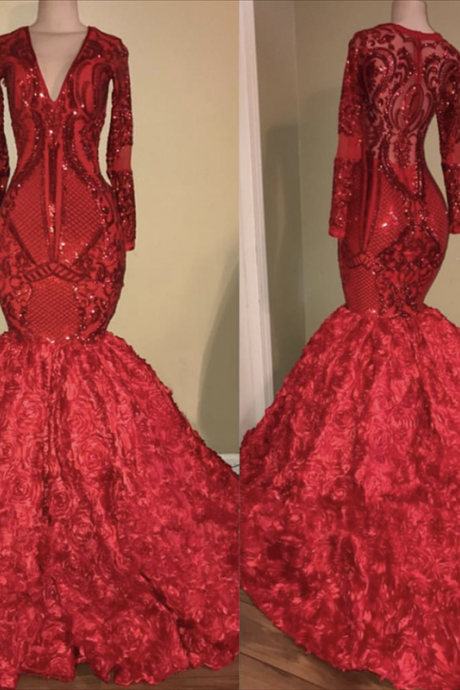 Red Evening Dress, Luxury Evening Dress, Formal Party Dress, Vintage Evening Dress, Sparkly Evening Dress, Elegant Evening Gown, 3d Flowers
