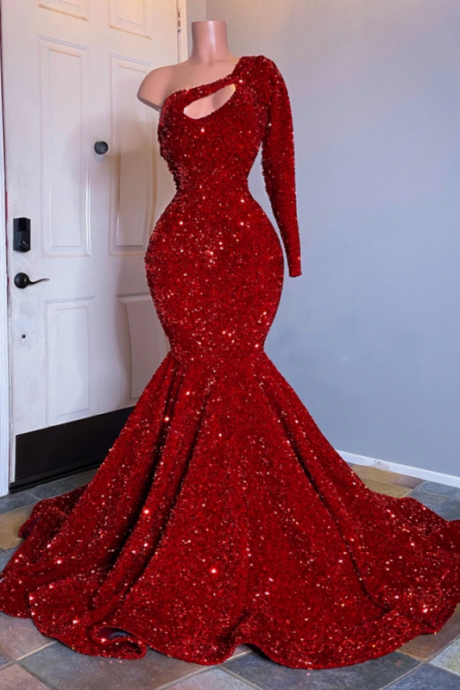 One Shoulder Evening Dress, Red Evening Dress, Sparkly Evening Dress, Vestidos De Fiesta, Luxury Evening Dress, Women Fashion, Elegant Evening