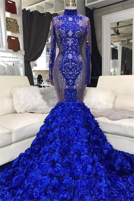 Royal Blue Evening Dress, Sparkly Evening Dress, High Neck Evening Dresses, Robe De Soiree, Vestidos De Fiesta, Elegant Evening Dress, Vestidos