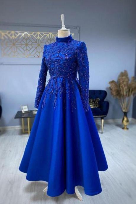 royal blue prom dresses, beaded prom dress, high neck prom dress, vintage prom dresses, elegant prom dresses, tulle prom dress, prom dresses 2022, 2021 prom dress, vestido de graduacion 