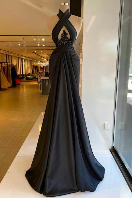 Black Evening Dress, Lace Applique Evening Dress, Vestidos De Fiesta, Robe De Soiree, Beaded Evening Dresses, Women Fashion, Vestido De Longo,