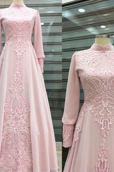 vestidos de gala high neck vintage prom dresses long sleeve muslim lace applique elegant cheap prom gown robes de cocktail 