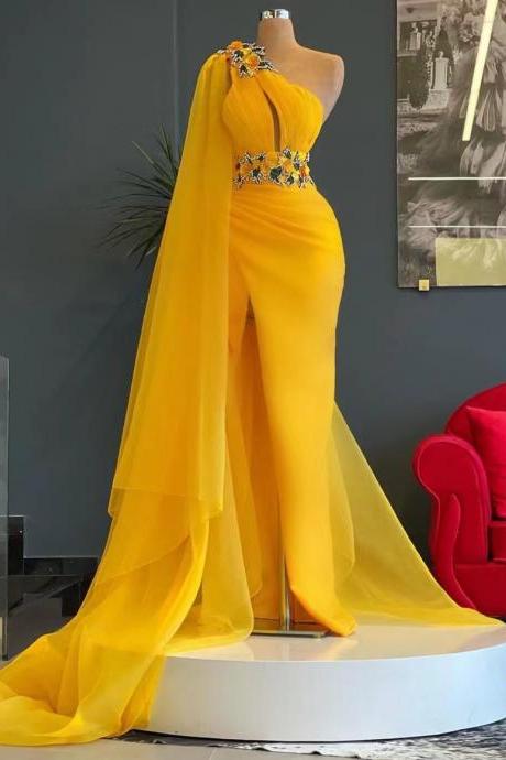 yellow prom dress, one shoulder prom dresses, 3d flowers prom dress, elegant prom dresses, mermaid prom dresses, robes de cocktail, robe de soiree de femme