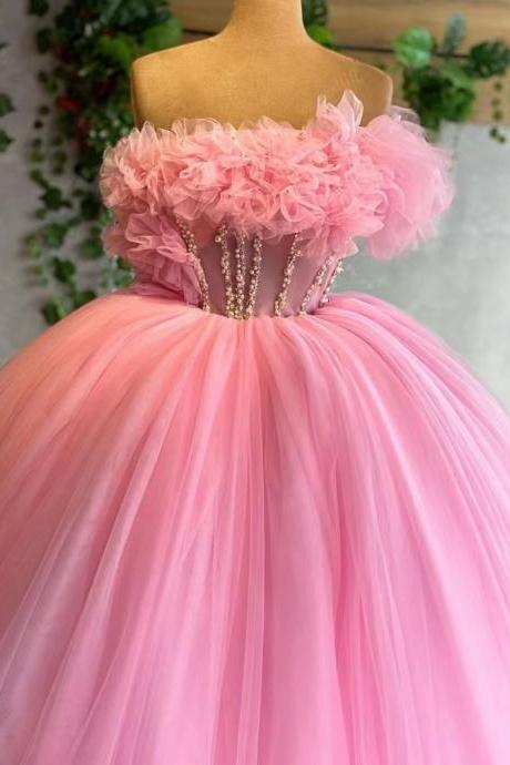 pink prom dress, robes de cocktail, beaded prom dresses, elegant prom dresses, tulle prom dresses, vestidos de cocktail, prom dresses 2022, 2023 prom dresses, pageant dresses for women 