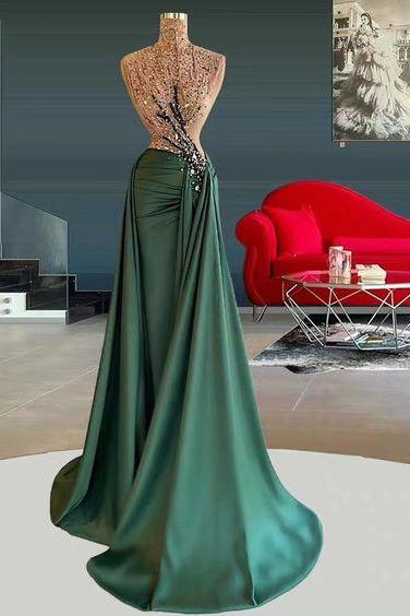 High Neck Evening Dresses, Green Evening Dresses, Abendkleider, Vestidos De Fiesta, Women Fashion Dress, Elegant Prom Dresses, Formal Dresses,