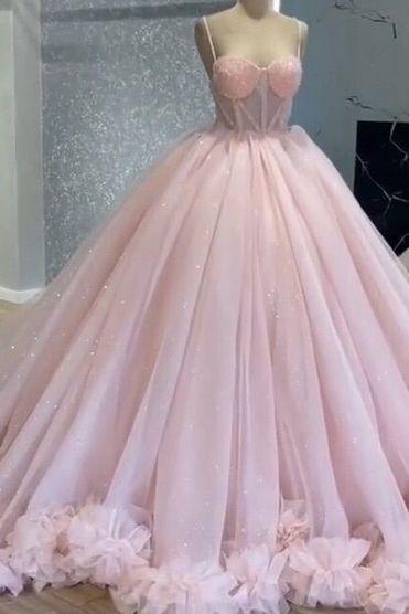 Sparkly Prom Dresses, Spaghetti Straps Prom Dresses, Prom Ball Gown, Pink Prom Dresses, Beaded Prom Dresses, Robes De Cocktail, Vestidos De