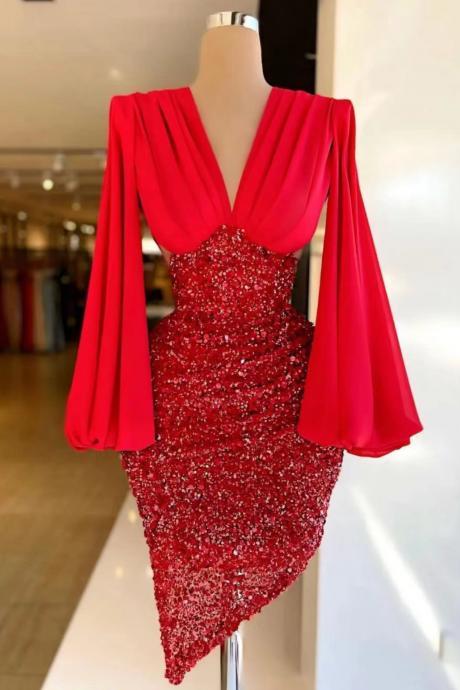 Long Sleeve Evening Dress, Cocktail Dresses, Robe De Soiree, Red Evening Dresses, Sparkly Evening Dresses, Abendkleider, Glitter Dresses, Formal