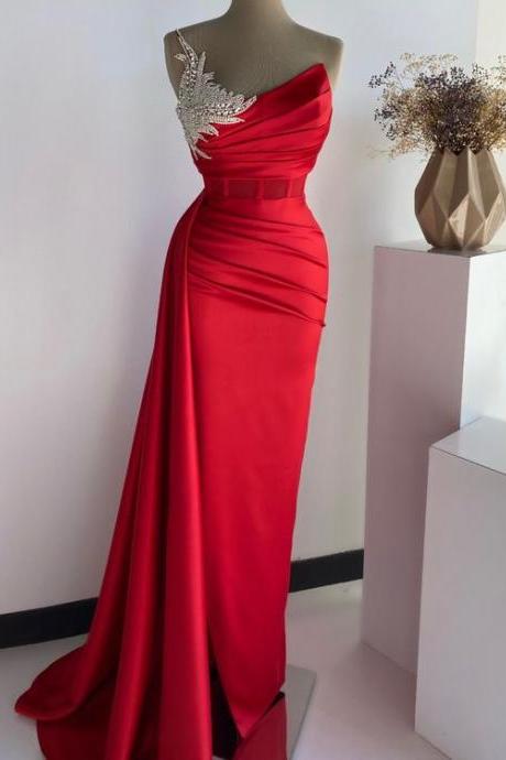 Vestidos De Noche, Red Evening Dresses, Beaded Applique Evening Dress, Simple Prom Dresses, Custom Make Evening Dress, Party Dresses, Women