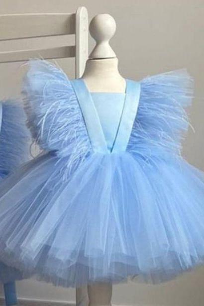 Baby Girl Birthday Party Dresses, Puffy Flower Girl Dress, Blue Baby Girl Prom Dresses, Cute Flower Girl Dresses, Tulle Dress, Pageant Little