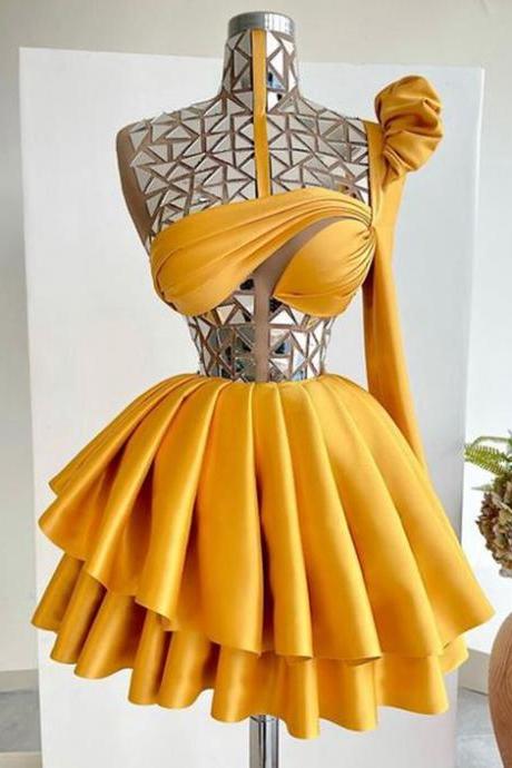 Vestido Luxo Para Festa De Gala 2024, Yellow Prom Dresses, Rhinestones Prom Dresses, Prom Dresses 2023, Formal Occasion Dresses, Ruffled Prom