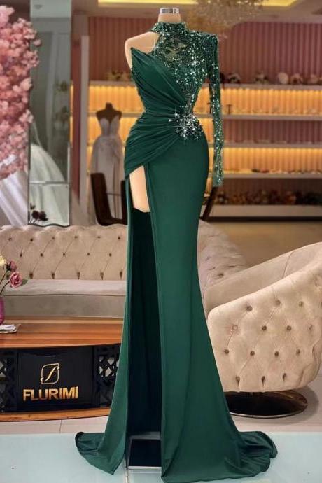 High Neck Evening Dresses, Abendkleider, Beaded Evening Dresses, One Shoulder Prom Dress, Muslim Prom Dresses, Evening Dresses For Women, Dubai