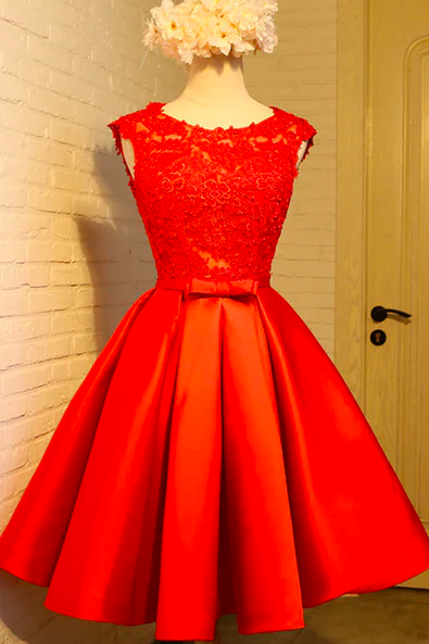 Red Prom Dresses, Lace Applique Prom Dress, Short Prom Dress, Cocktail Party Dresses, Homecoming Dresses Short, Vestidos De Cocktail, Prom