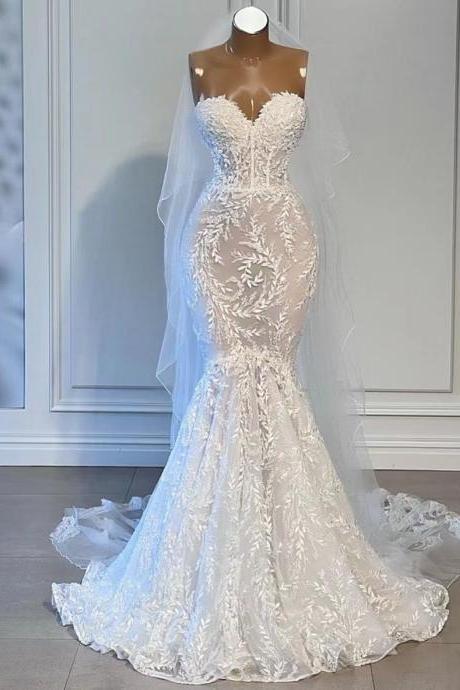Mermaid Wedding Dresses, Robe De Mariage, Bridal Dresses, Lace Applique Wedding Dresses, Wedding Gown, Romantic Wedding Dresses, Vestidos De
