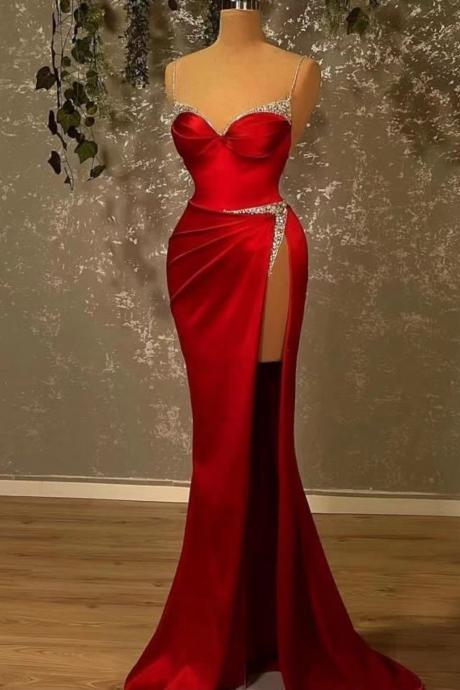 Red Evening Dresses, Vestidos De Fiesta Elegantes Para Mujer 2023, Beaded Evening Dress, Spaghetti Straps Formal Dresses, Formal Occasion