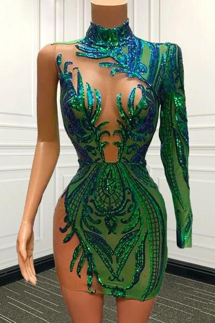 High Neck Prom Dresses, Sequins Applique Prom Dresses, Hunter Green Party Dresses, Birthday Party Dresses, Dresses For Women 2023, Sexy Formal