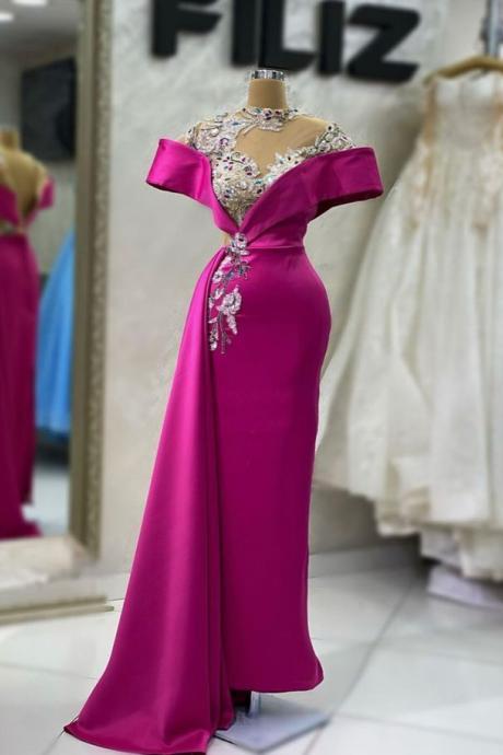 Fuchsia Prom Dresses, High Neck Prom Dresses, Vintage Prom Dresses, Crystals Prom Dresses, Arabic Prom Dresses, Custom Prom Dresses, Gorgeous
