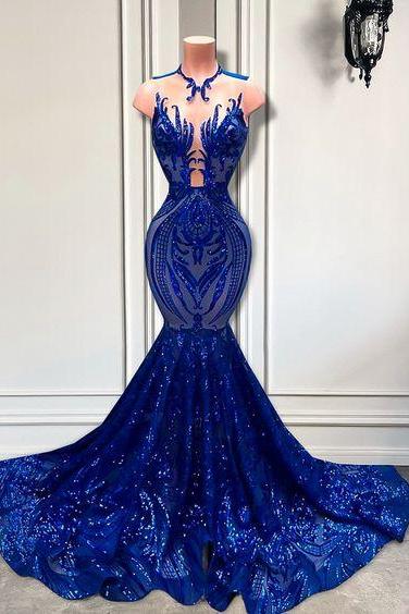 Custom Prom Dresses, Royal Blue Prom Dresses 2024, Fashion Party Dresses 2023, Mermaid Evening Dress, Sequin Applique Evening Gown, Formal